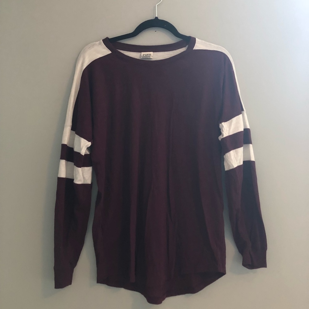 PINK VS - Maroon and White Long Sleeve Shirt